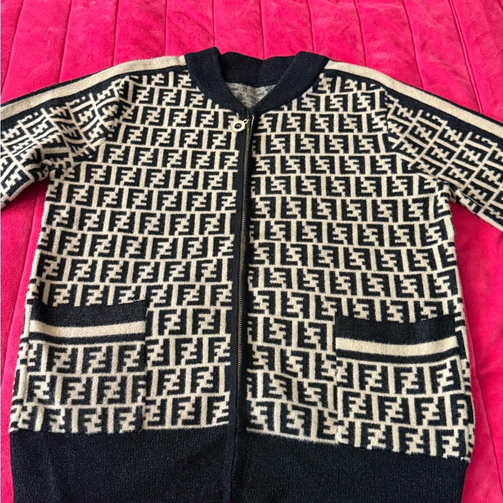 Designers Black and Cream Zip Up Jacket